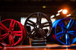 Different colour wheels that have undergone the wheel colour change process