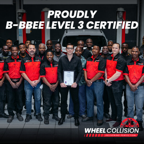 The wheel collision team celebrating becoming B-BBEE level 3 certified.